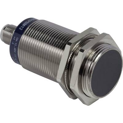 A cylindrical metal sensor, likely a proximity sensor, with a flat black end and threading for mounting.