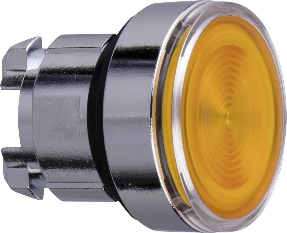 A round, yellow indicator light with a silver metal rim, used for industrial applications.