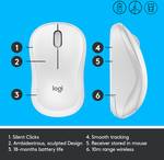 M220 SILENT wireless mouse, 2.4 GHz with USB receiver, 1000 DPI Optical Tracking, up to 18 months battery life, for left and right-handed people, for PC, Mac, laptop, white