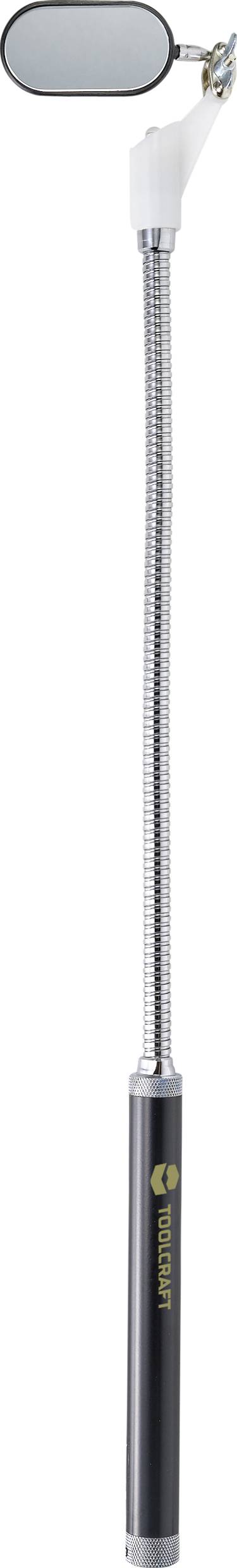 Long-handled inspection mirror with adjustable head and flexible handle, suitable for hard-to-reach areas.