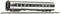 A Swiss Federal Railways (SBB) model train carriage with white and black design. Inscription 'SBB CFF FFS'. Travelling on a section of track.