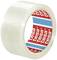 A roll of transparent adhesive tape with red and blue label, marked with 'tesa'.