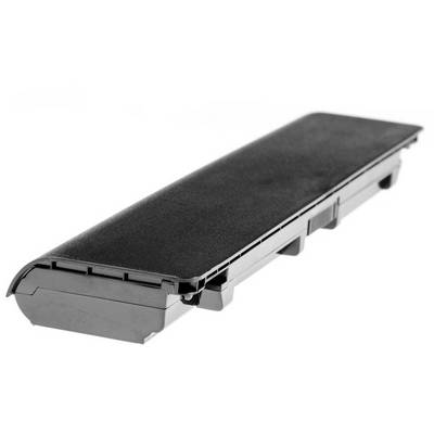 Black laptop battery in a rectangular, slim form, on a white background.