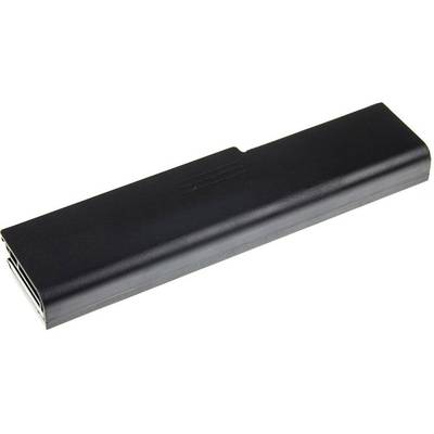 A rectangular, black laptop battery on a white background.