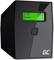 Black UPS device with green display showing '235V' voltage. Central power on/off button, model with 'GC' logo.
