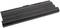 A black laptop battery with multiple cells, rectangular in shape, lies flat on a white background.