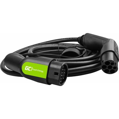 Electric vehicle charging cable with green label 'GC Fresh Energy', showing plug connections.