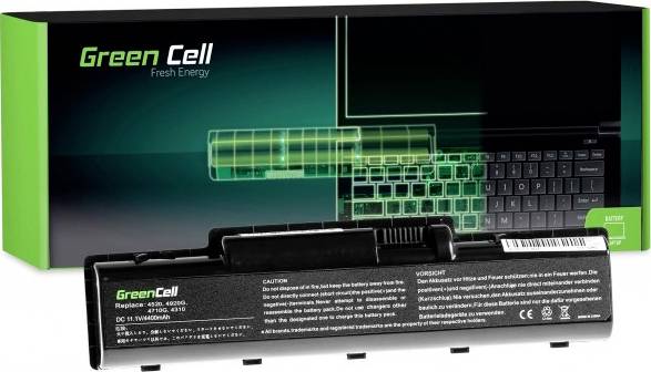 'Green Cell' laptop battery displayed against a laptop background, highlighting compatibility with HP Compaq models CQ50, CQ60, Presario.