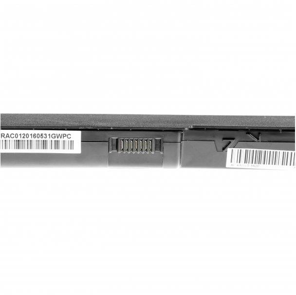 A black battery bar with white barcode labels displaying serial numbers. It is designed for installation in electronic devices.