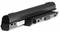A black laptop battery with a barcode and several clips for attachment.