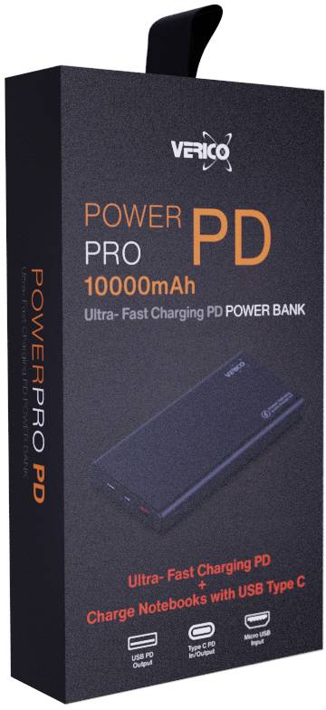 Verico Power Pro PD Power bank 10000 mAh Power Delivery LiPo USB type A, USB C® Black-1