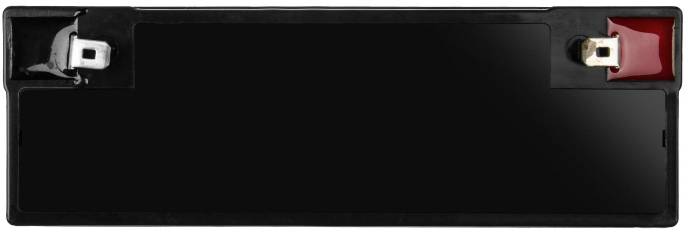 A rectangular black number plate with double black and red brackets at the top corner of each side.