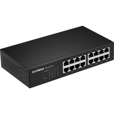 A black network switch with 16 Ethernet ports, suitable for connecting multiple devices in a network.