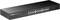 A black Ethernet switch with 24 ports and brand logo on the left side. Ideal for network connections.