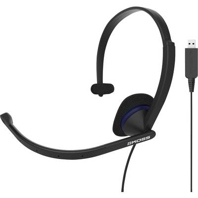 Black USB headset with microphone arm and ear cushions, suitable for voice communication and computer applications.