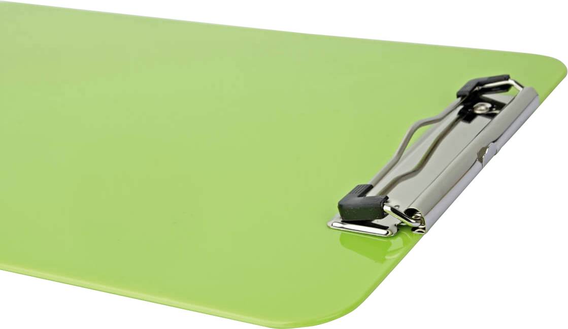 Green clipboard with a silver clip in the top right corner, on a white background.