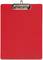 Red clipboard with silver clip at the top.
