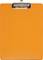 A blank, orange clipboard with a metal clip at the top, against a white background.