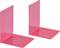 Two pink, L-shaped plastic bookends against a white background. They are identical and positioned side by side.