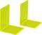 Two yellow plastic bookends standing at right angles.