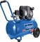 A blue, portable air compressor with two wheels and handles. Text reads: 'scheppach', '60 dB', 'Super Silent'.