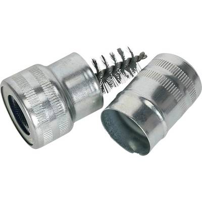 Metal battery terminal brush; left with wire brush for cleaning terminals, right protective cap.