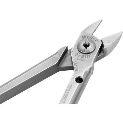 Close-up of a precise metal side cutters with the inscription 'Weller Erem SWISS'. Suitable for delicate cutting work.