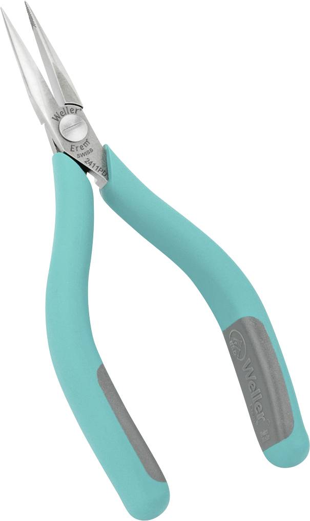Narrow, green pliers with grey handles, suitable for precision work. Brand 'Weller'.