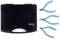 Black tool case with 'Weller' logo on the left. Next to it, three types of blue pliers: wire cutters, flat-nose pliers, and needle-nose pliers.