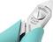 Close-up of a wire cutter with blue handles. The blade reads 'Weller Erem Swiss 2622N'. Tool for precise cuts.