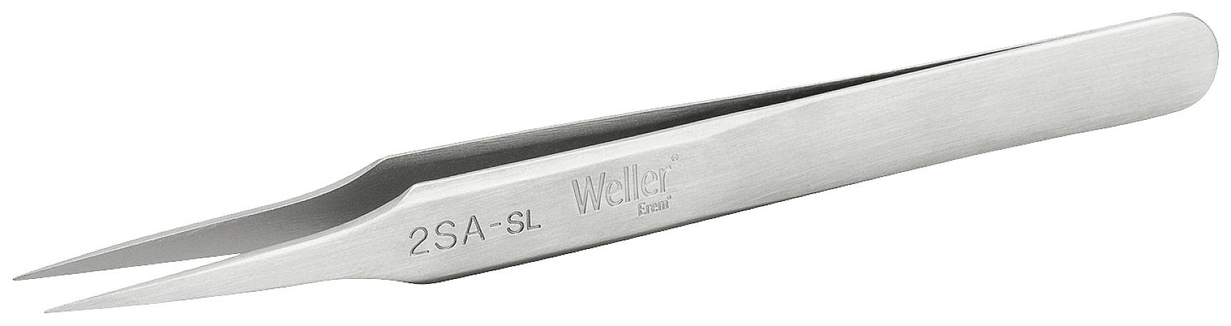 Silver precision tweezers with a fine tip, inscribed with '2SA-SL Weller'. Ideal for delicate work.