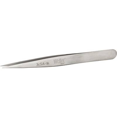 A silver pair of tweezers with the inscription 'Wellker' and '3cSA-SL' on the side, tapering to a point, made of metal.
