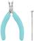 Pliers with a turquoise handle next to a small screwdriver on a white background.