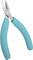 Pliers with turquoise handles and silver cutting head, suitable for cutting fine wires in electronic work.