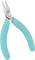 A pair of pliers with turquoise handles and pointed grips, suitable for precision work such as electronics assembly or jewellery making.