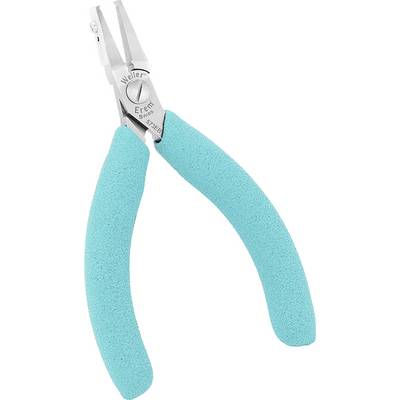 A pliers with turquoise, padded handles, suitable for gripping and bending wires or other small objects.