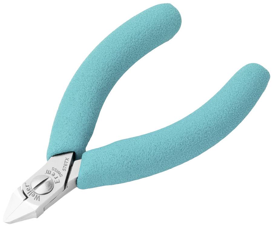 A pair of pliers with turquoise, padded handles.