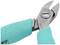 Pliers with a turquoise handle and silver cutting blades, suitable for precise cutting of wires or small materials.