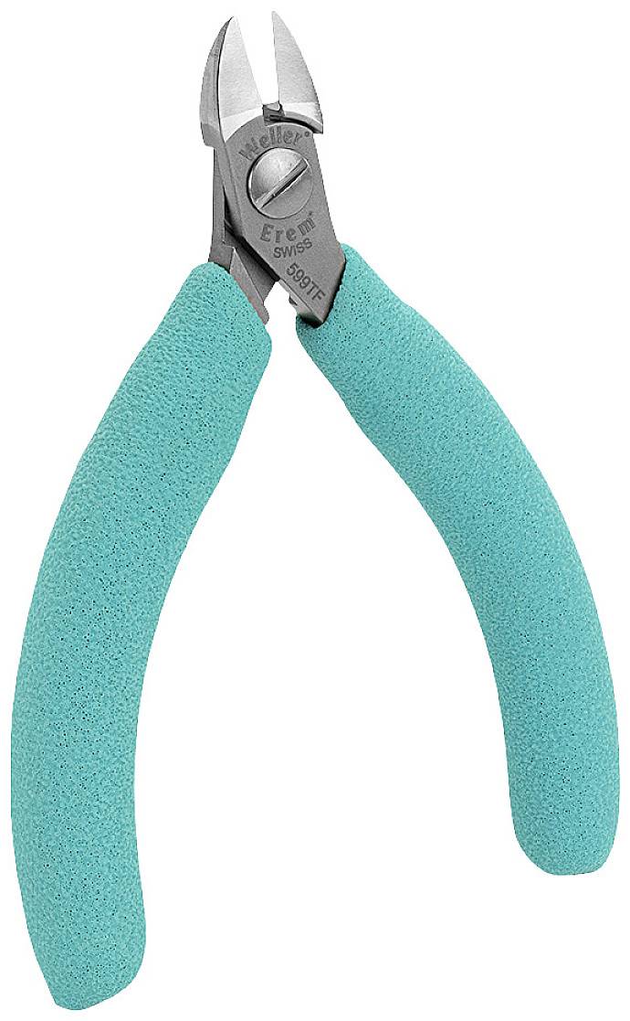 Wire cutters with green handles, suitable for precision cutting of wires and small metal parts.