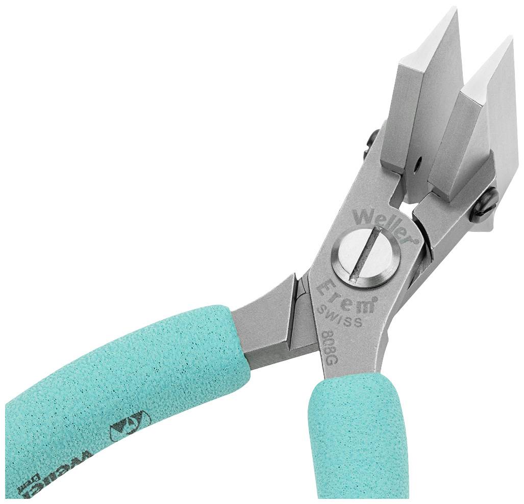 Wire cutters with turquoise handles and silver jaws, suitable for precise cutting of small wires.