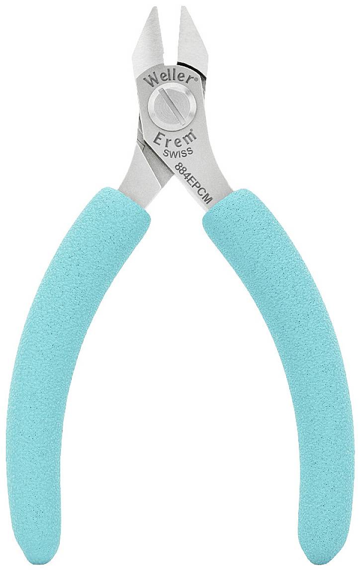 Cutting pliers with turquoise handles, suitable for precise cutting of small wires or components.