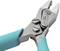 A silver pair of pliers with turquoise handles, perfect for precise cutting and shaping work on wires and small materials.