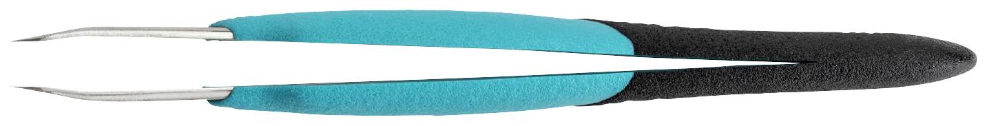 A pair of tweezers with blue handles, suitable for grasping or removing small objects.