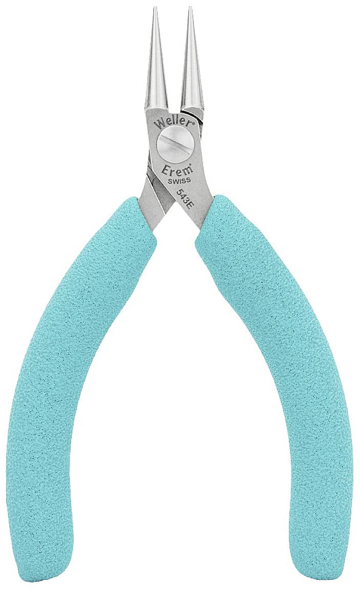 A pair of needle-nose pliers with turquoise handles and silver metal tips, suitable for precise work such as bending and cutting.
