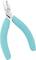 A wire-cutting pliers with turquoise handles, silver blades on top, ergonomic design for precise cutting.