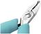 Two fingers are holding a silver side cutter with the inscription 'Weller Erem Swiss 582EV'. The handle of the tool is turquoise in colour.