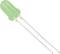 Green light-emitting diode (LED) with two long metal legs that serve as electrical connections. It is used in electronic devices.