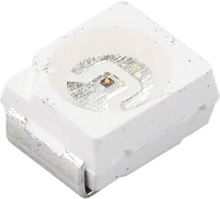 White SMD LED with silver connection on the side, typical form factor for electronic applications.