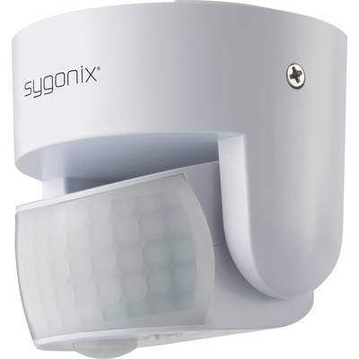 White Sygonix movement sensor for wall mounting, with a rounded shape and a dome area for detecting movement.