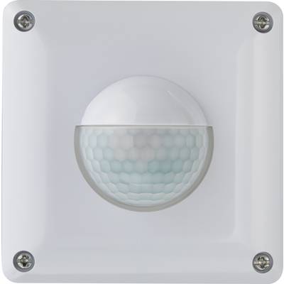 A rectangular motion sensor with a curved, honeycomb-shaped sensor in the centre, surrounded by a white plastic cover.